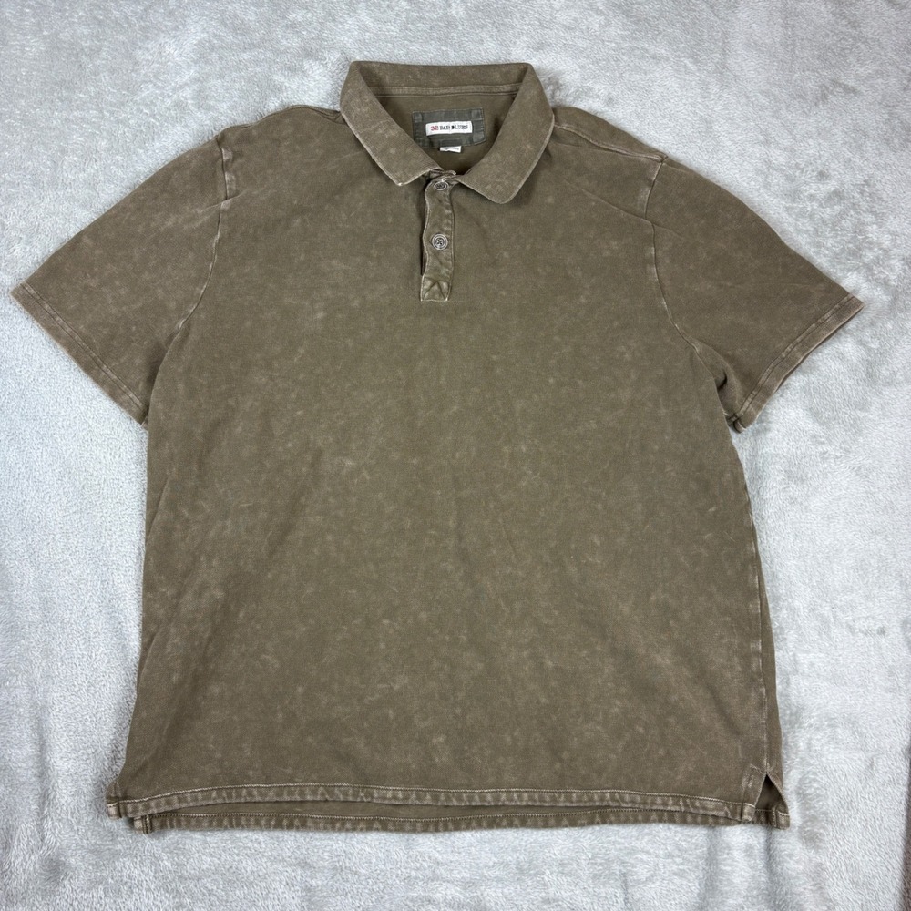 32 Bar Blues Shirts Mens XL Polo Short Sleeve Mineral Wash Olive Brown 8946